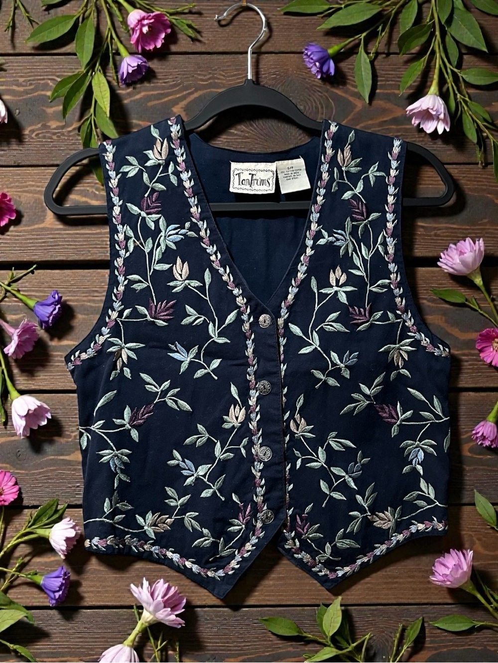 Tantrums Navy Floral Embroidered Vest